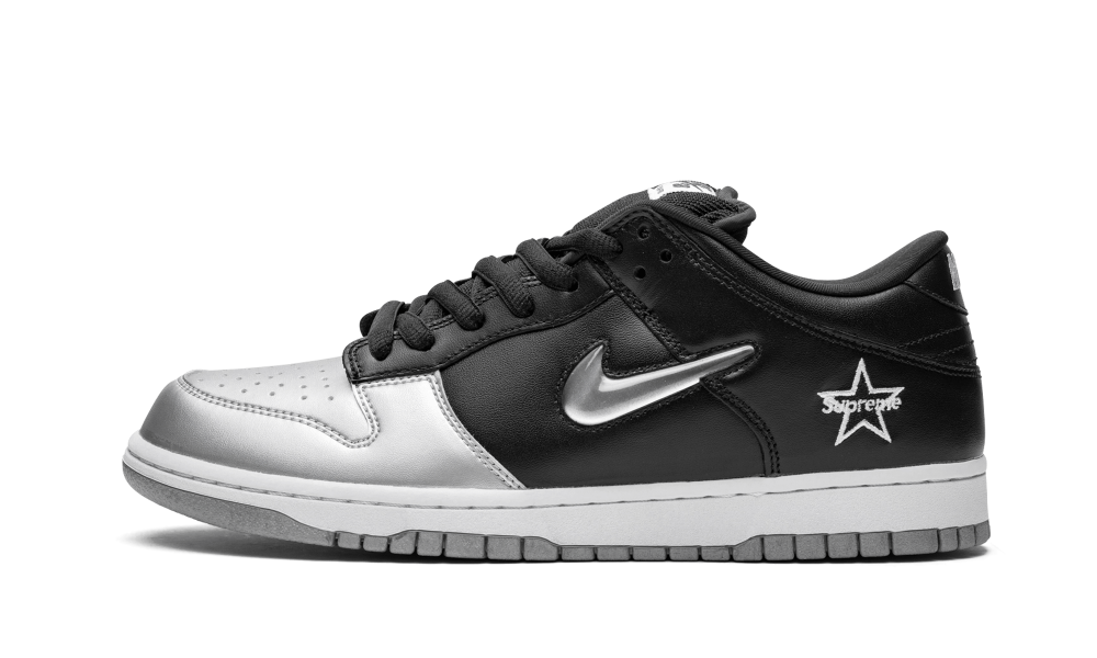 nike sb dunk low supreme jewel swoosh silver