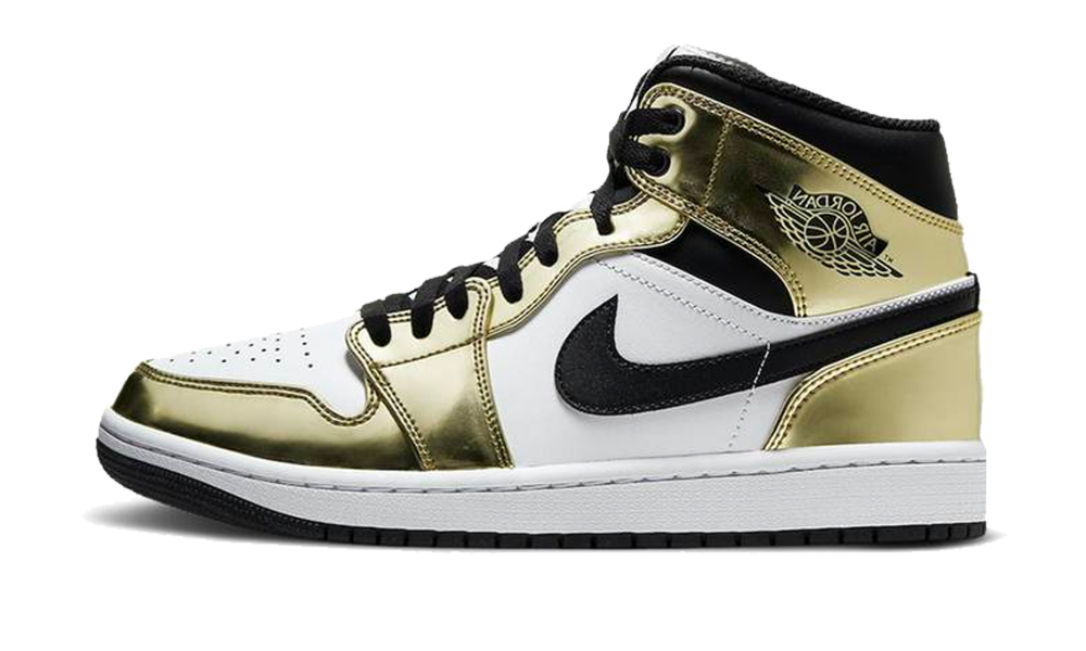 gold and black and white jordan 1